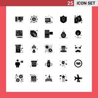 Mobile Interface Solid Glyph Set of 25 Pictograms of fun shield user protection spring Editable Vector Design Elements