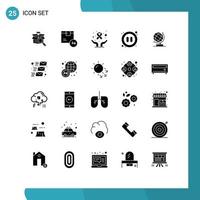 Universal Icon Symbols Group of 25 Modern Solid Glyphs of world pause time multimedia world day Editable Vector Design Elements