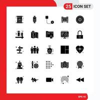 Set of 25 Commercial Solid Glyphs pack for woofer disconnected check devices computers Editable Vector Design Elements