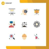 Mobile Interface Flat Color Set of 9 Pictograms of judge balance presentation man courier Editable Vector Design Elements