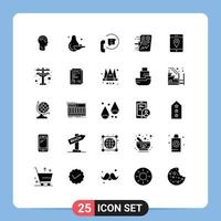 Modern Set of 25 Solid Glyphs Pictograph of chart report communication send support Editable Vector Design Elements