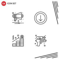 Mobile Interface Line Set of 4 Pictograms of announcement dollar notification download gun Editable Vector Design Elements