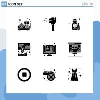 Universal Icon Symbols Group of 9 Modern Solid Glyphs of job application cv grooming promote launch Editable Vector Design Elements