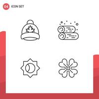 Editable Vector Line Pack of 4 Simple Filledline Flat Colors of hat setting canada fireplace anemone Editable Vector Design Elements