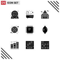 User Interface Pack of 9 Basic Solid Glyphs of cpu chip shower fan computer Editable Vector Design Elements