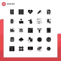 Pictogram Set of 25 Simple Solid Glyphs of instrument stationary plaster rubber remove Editable Vector Design Elements