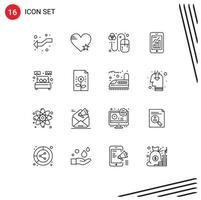 Pack of 16 creative Outlines of mobile graph infographic favorite analytics grid Editable Vector Design Elements