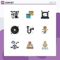 Modern Set of 9 Filledline Flat Colors and symbols such as cd laptop notes electronic computer Editable Vector Design Elements