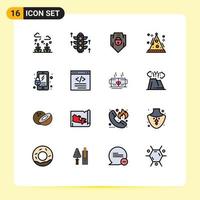 User Interface Pack of 16 Basic Flat Color Filled Lines of security lock password party hat Editable Creative Vector Design Elements