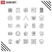universal icono símbolos grupo de 25 moderno líneas de placa giratoria DJ fortaleza dispositivos ramadhan editable vector diseño elementos