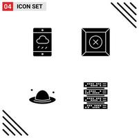 Mobile Interface Solid Glyph Set of 4 Pictograms of smartphone hat rain product computer Editable Vector Design Elements
