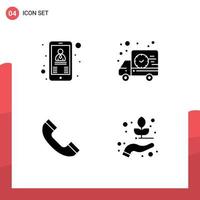 Group of 4 Modern Solid Glyphs Set for contact phone boss time hand Editable Vector Design Elements