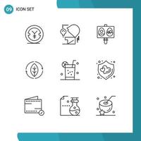 Group of 9 Outlines Signs and Symbols for healthy power egg source energy Editable Vector Design Elements