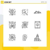 9 Outline concept for Websites Mobile and Apps coin fortune mountain festival scene Editable Vector Design Elements