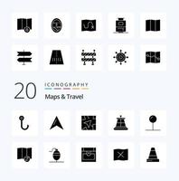 20 Maps  Travel Solid Glyph icon Pack like synchronize map route pointer coordinate vector