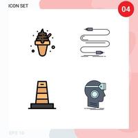 Universal Icon Symbols Group of 4 Modern Filledline Flat Colors of dessert business sweets cord technology Editable Vector Design Elements