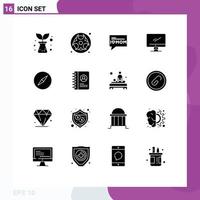 Group of 16 Solid Glyphs Signs and Symbols for navigation instagram love pc device Editable Vector Design Elements