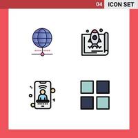 Modern Set of 4 Filledline Flat Colors Pictograph of globe mobile world startup signal Editable Vector Design Elements