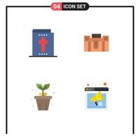 Group of 4 Flat Icons Signs and Symbols for bible travel briefcase holding pot Editable Vector Design Elements