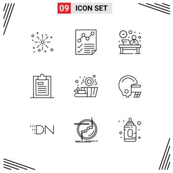 Outline Pack of 9 Universal Symbols of paper file desk document reception Editable Vector Design Elements