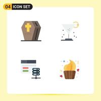 Pictogram Set of 4 Simple Flat Icons of coffin straw scary drink network server Editable Vector Design Elements