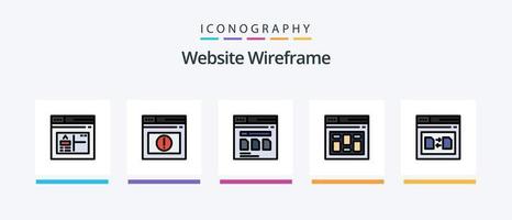 Website Wireframe Line Filled 5 Icon Pack Including . web. alert. alert. time. Creative Icons Design vector