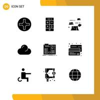 Editable Vector Line Pack of 9 Simple Solid Glyphs of engineer construct deforestation build clouded Editable Vector Design Elements