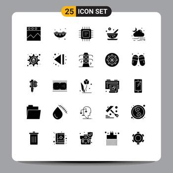 Set of 25 Modern UI Icons Symbols Signs for lock weather processor rain wind Editable Vector Design Elements