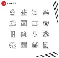 Modern Set of 16 Outlines Pictograph of office table table lamp scale nature environment Editable Vector Design Elements