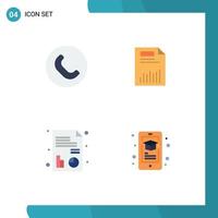 Pack of 4 Modern Flat Icons Signs and Symbols for Web Print Media such as call statistics document finance report Editable Vector Design Elements