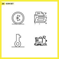 Set of 4 Modern UI Icons Symbols Signs for bluetooth lock network folder security Editable Vector Design Elements