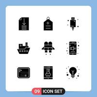 9 User Interface Solid Glyph Pack of modern Signs and Symbols of jetpack vessel devices steamship ship Editable Vector Design Elements