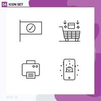 Line Pack of 4 Universal Symbols of checked print ai shopping machine Editable Vector Design Elements