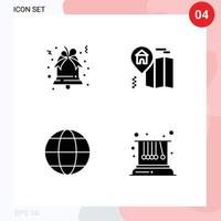 Modern Set of 4 Solid Glyphs and symbols such as bell globe home communication pendulum Editable Vector Design Elements