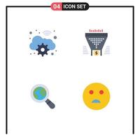 Group of 4 Modern Flat Icons Set for cloud ecommerce digital funnel magnifying glass Editable Vector Design Elements