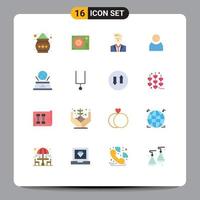 16 User Interface Flat Color Pack of modern Signs and Symbols of world user record avatar leader Editable Pack of Creative Vector Design Elements