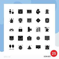 Solid Glyph Pack of 25 Universal Symbols of smart management graduation knowledge software Editable Vector Design Elements