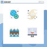 Pictogram Set of 4 Simple Flat Icons of clock conference world news hands table Editable Vector Design Elements