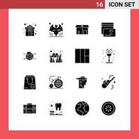 universal icono símbolos grupo de dieciséis moderno sólido glifos de gráfico pagar noche dinero compras editable vector diseño elementos