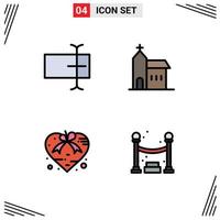 Mobile Interface Filledline Flat Color Set of 4 Pictograms of cursor love building historic valentine Editable Vector Design Elements