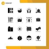 Mobile Interface Solid Glyph Set of 16 Pictograms of tools designer caring design baggage Editable Vector Design Elements