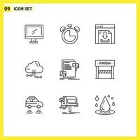 Outline Pack of 9 Universal Symbols of data computing timer share multimedia Editable Vector Design Elements