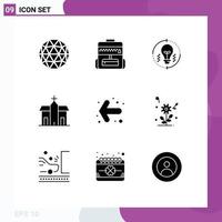 Universal Icon Symbols Group of 9 Modern Solid Glyphs of arrow historic idea church building Editable Vector Design Elements