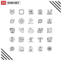 Modern Set of 25 Lines Pictograph of face map paper location police security Editable Vector Design Elements