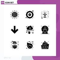 Group of 9 Solid Glyphs Signs and Symbols for data cloud christian back arrow Editable Vector Design Elements