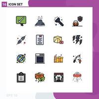 User Interface Pack of 16 Basic Flat Color Filled Lines of socket connect safety security car Editable Creative Vector Design Elements