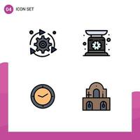 Set of 4 Modern UI Icons Symbols Signs for setting watch gear machine timer Editable Vector Design Elements