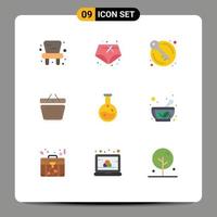 Universal Icon Symbols Group of 9 Modern Flat Colors of bowl lab keys education shopping Editable Vector Design Elements