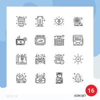 Group of 16 Outlines Signs and Symbols for business optimization shopping database christian Editable Vector Design Elements