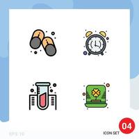 Stock Vector Icon Pack of 4 Line Signs and Symbols for flip flops chemistry summer clock lab Editable Vector Design Elements